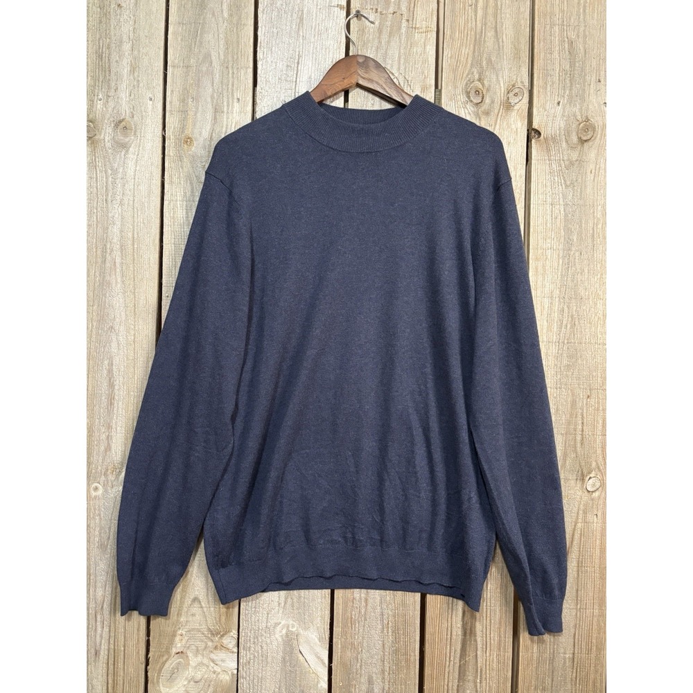 Paul Fredrick Sweater Mens XL Navy Pullover‎ Cashmere Silk Blend